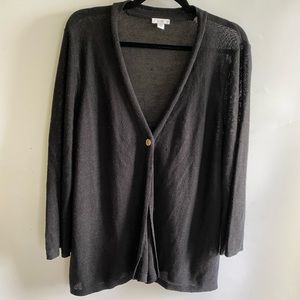J.JILL BLACK LINEN MESH CARDIGAN JACKET COVERUP